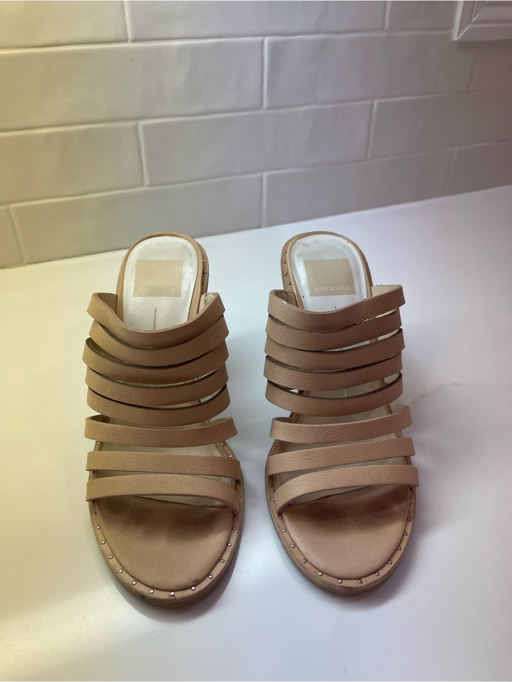 Dolce Vita Nude/Tan Multi-Strap Slide Mules